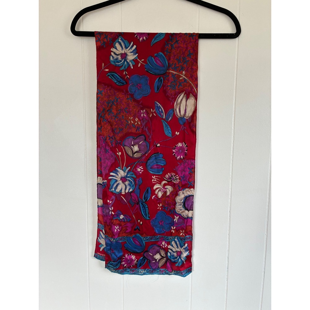 Jones New York Silk Scarf Set 2 Floral Red Brown Ombre Made in Japan Vintage - Picture 7 of 10